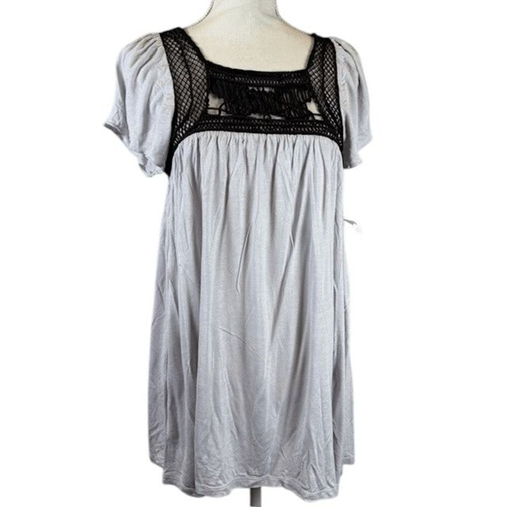 Petticoat Alley T5849 Babydoll Top Crochet Lace Inset Gray Black Size Medium